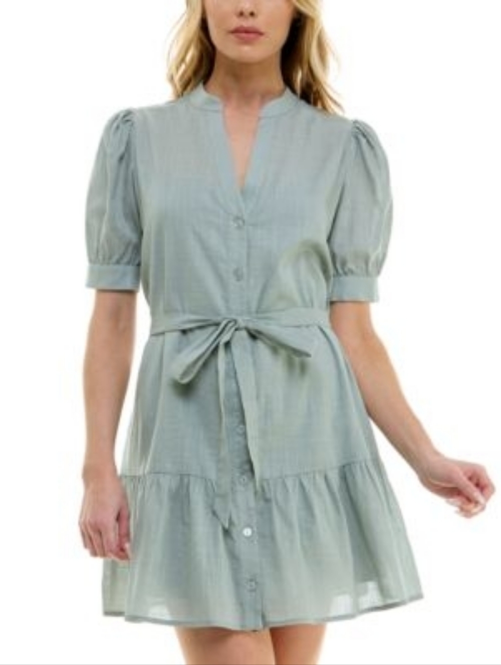 B Darling Sage Green Button-Front Ruffle Hem Dress